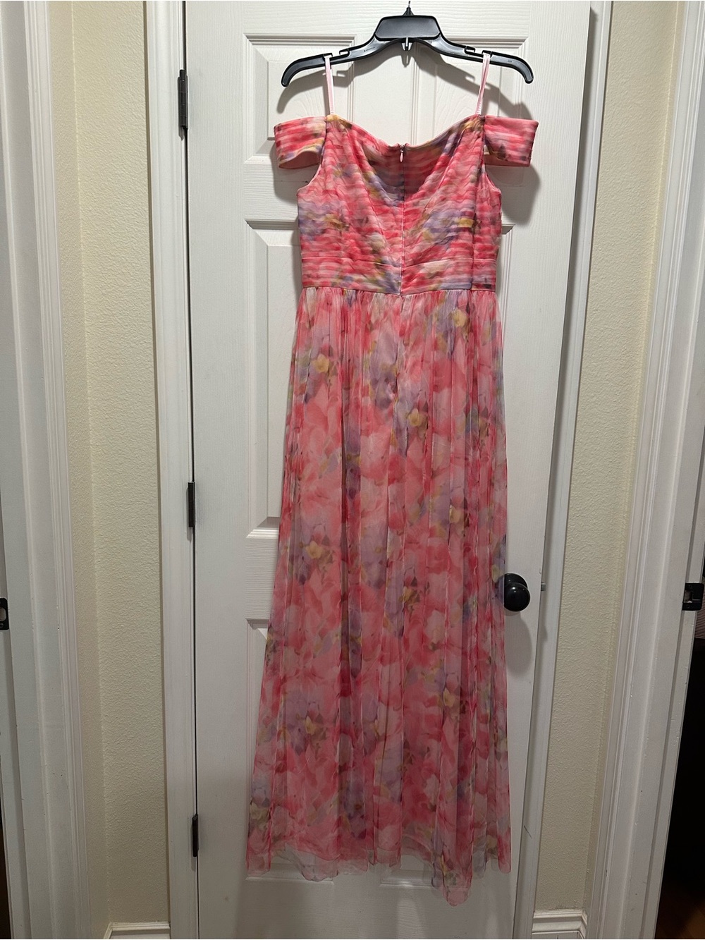 Adrianna Papell Pink Floral Off-Shoulder Maxi Dress